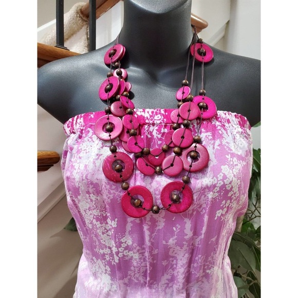 Ash & Sara Women Pink & White Floral Viscose Off the Shoulder Long Maxi Dress S - Picture 11 of 12